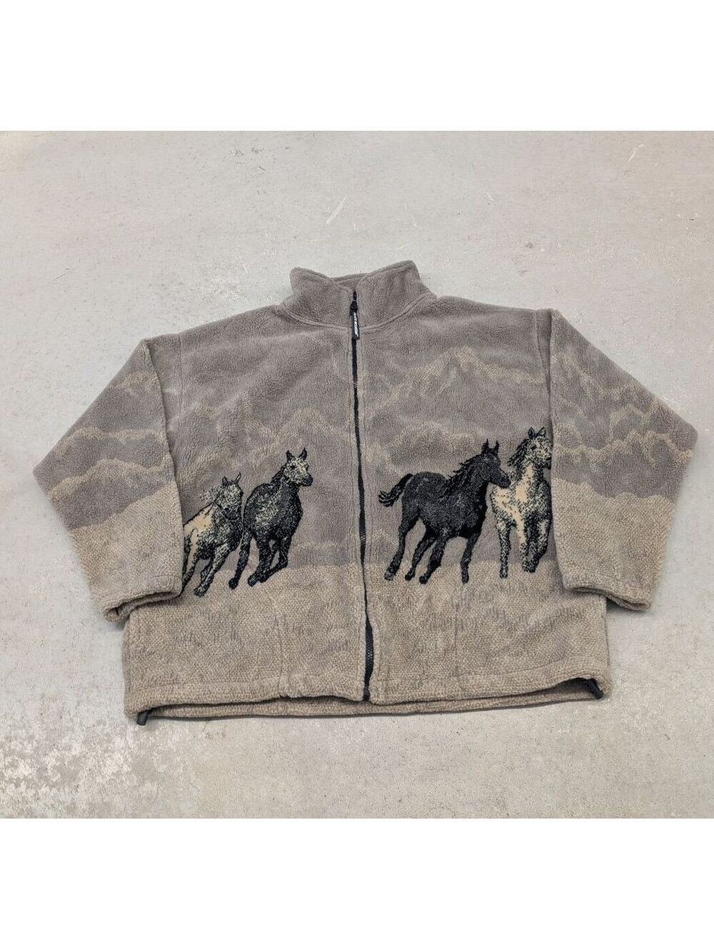 Vintage 90s Black Mountain Full Zip Horse Fleece Sweater